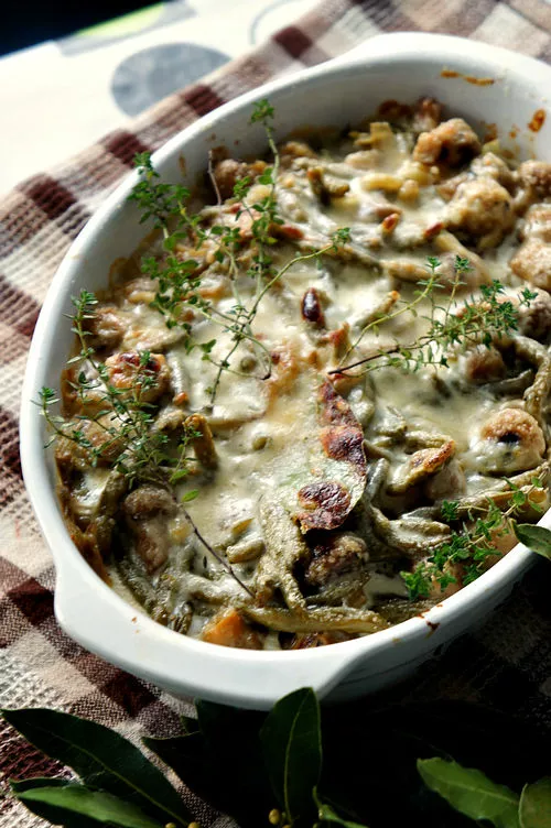 Gratin de haricots verts aux champignons.webp