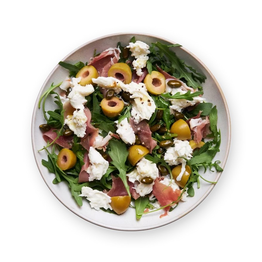Salade jambon cru, mozza & pistaches.webp